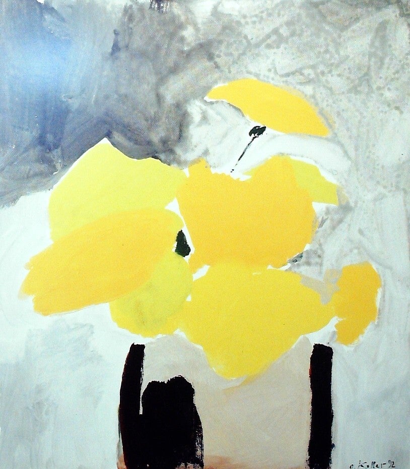 OSKAR KOLLER - BLUMEN VOR GRAU - HANDSIGNIERT