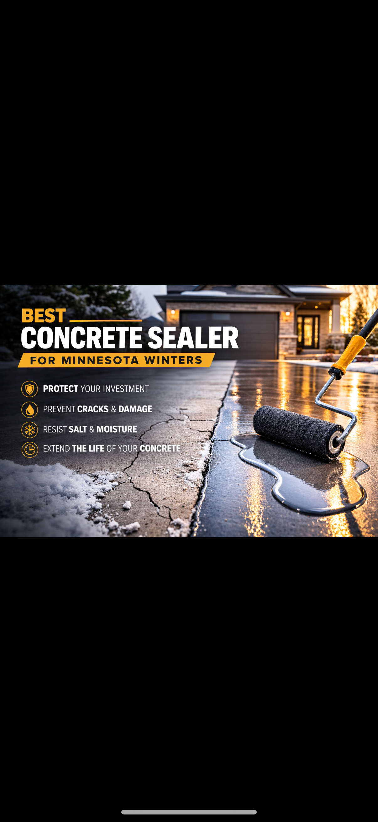 Concrete sealer being applied to a residential driveway to protect concrete from Minnesota winter damage