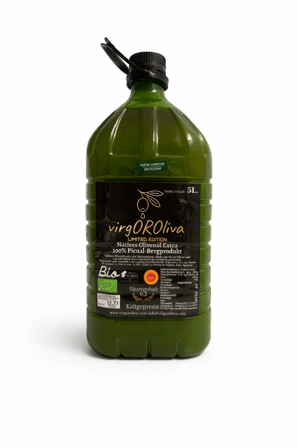Ungefiltert 100% Picual Bio  Natives Olivenöl extral 5 l.