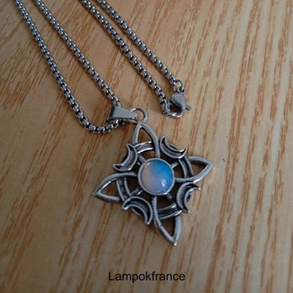 Pierre de lune collier en acier inoxydable et pierre naturelle