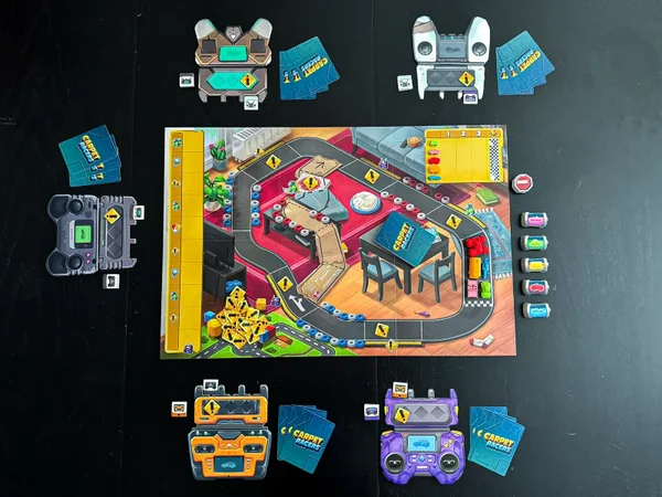 Carpet Racers: fotografia del gioco e dei suoi componenti per scoprire la corsa sul tappeto