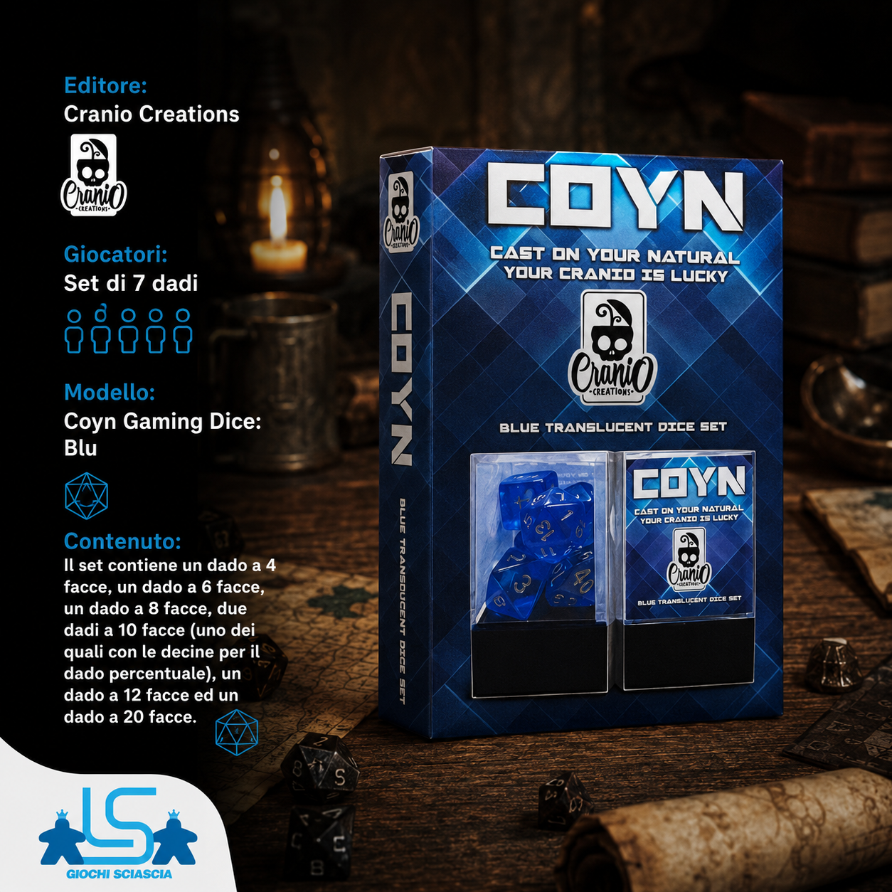 Dadi Coyn Gaming Cranio Blu