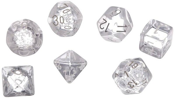 Set di dadi RPG Translucent Polyhedral Clear/white (7)