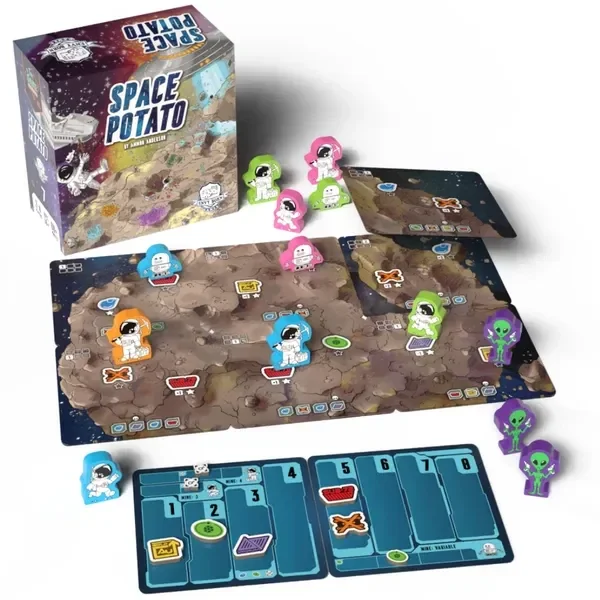 Space Potato gioco da tavolo: immagine del gioco per illustrare l'estrazione delle risorse e le operazioni spaziali
