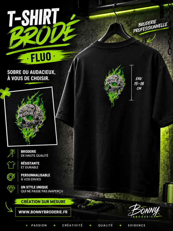 T-Shirt Skull Fire Fluo