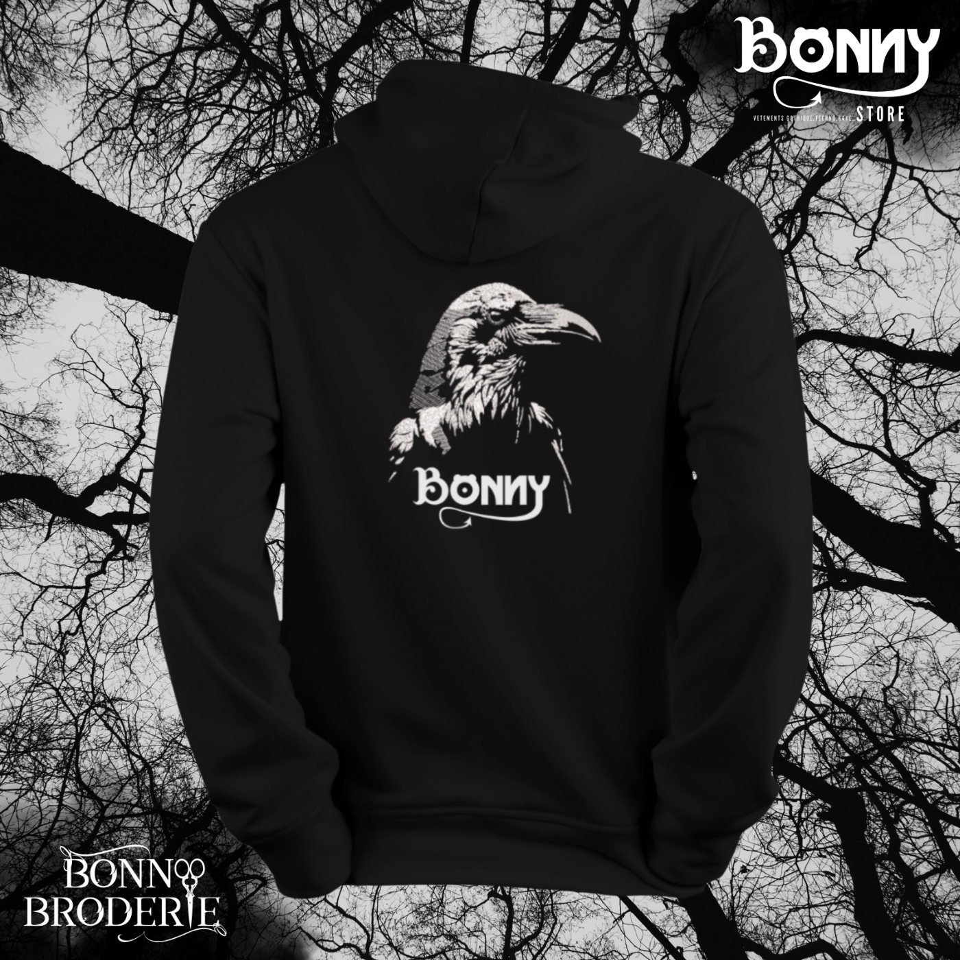 Sweat à Capuche Brodé Corbeau «𝓑𝓸𝓷𝓷𝔂»