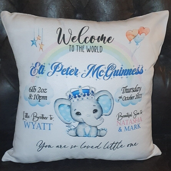 Birth announcement cushion