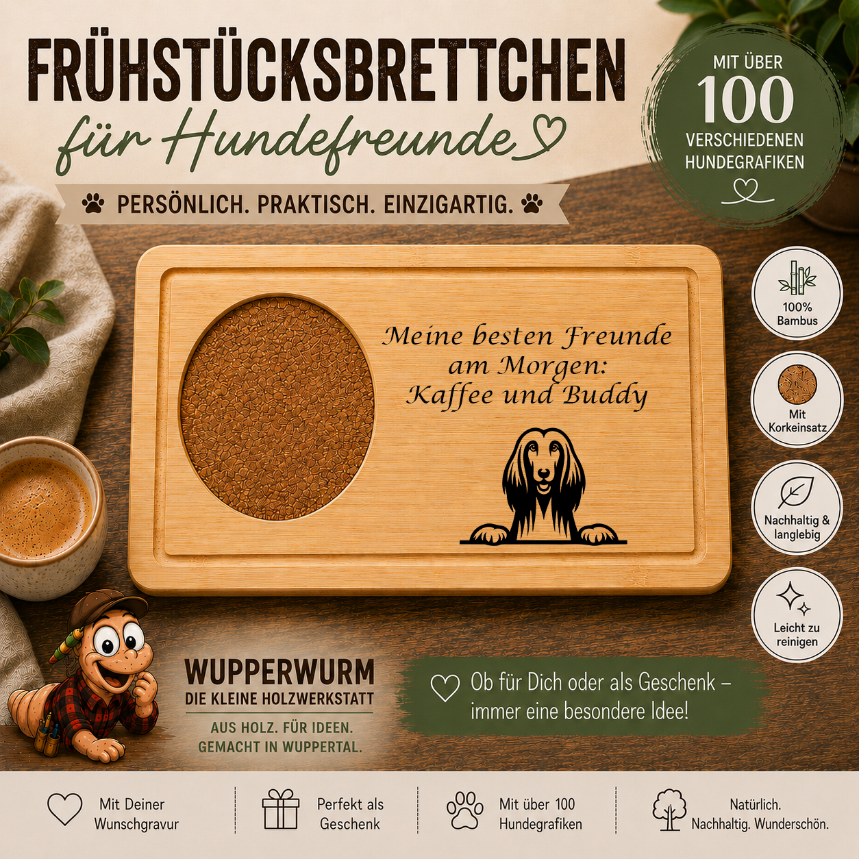 Afghanischer Windhund: Personalisiertes Frühstücksbrettchen für Hundefreunde – mit Wunschgravur & Hundemotiv