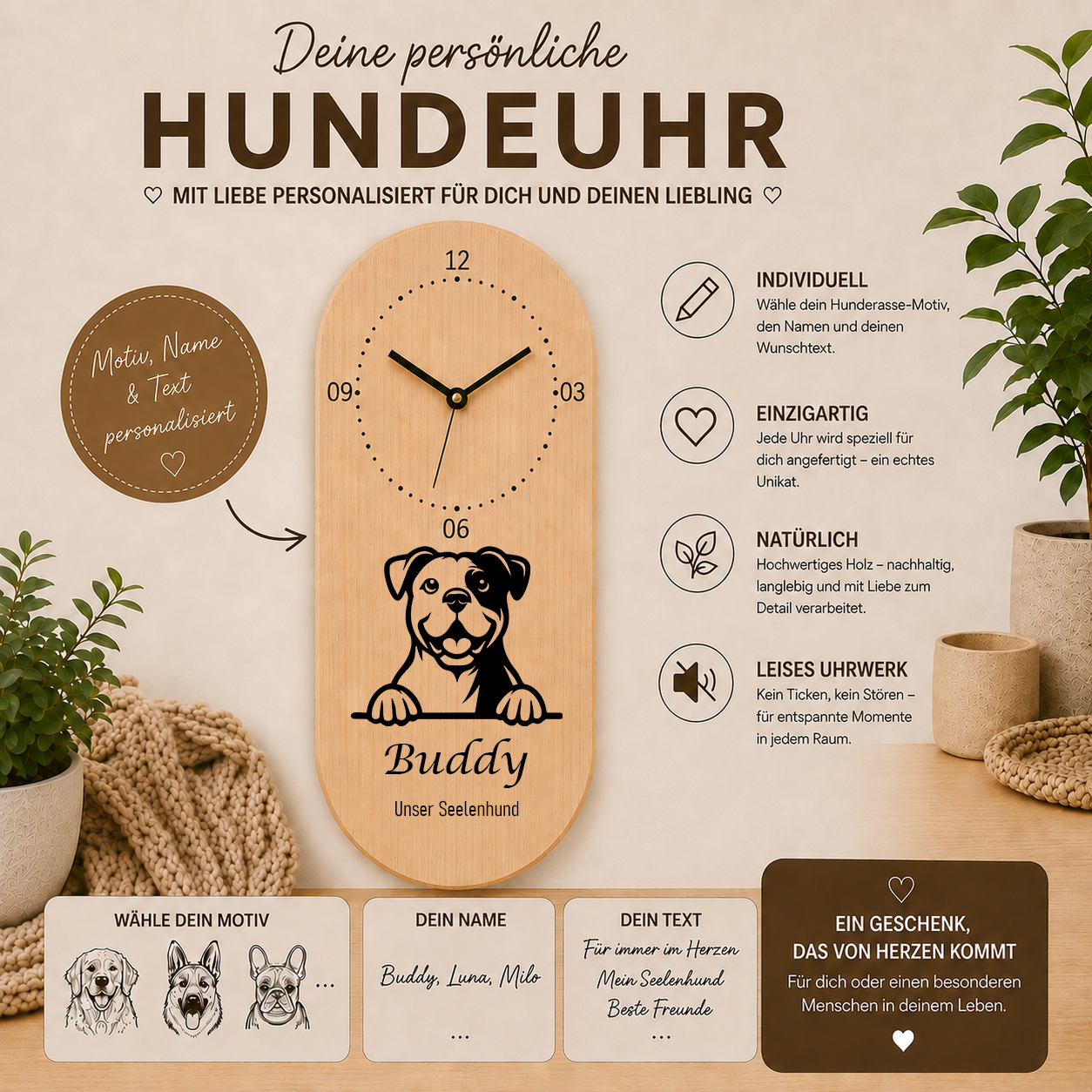 American Bulldog: Personalisierte Hundeuhr | Wanduhr aus Holz | Geschenk für Hundefreunde & Hundebesitzer