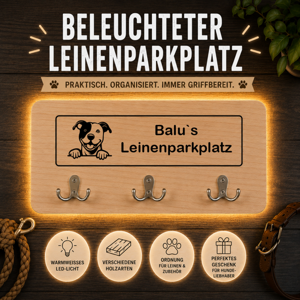 American Staffordshire Terrier: Beleuchteter Leinenparkplatz – personalisiert mit Name & Hundemotiv