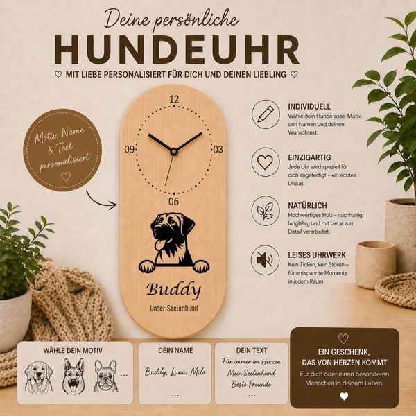 Anatolischer Schäferhund: Personalisierte Hundeuhr | Wanduhr aus Holz | Geschenk für Hundefreunde & Hundebesitzer
