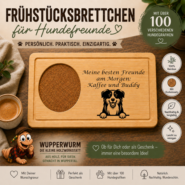 Australian Shepherd: Personalisiertes Frühstücksbrettchen für Hundefreunde – mit Wunschgravur & Hundemotiv