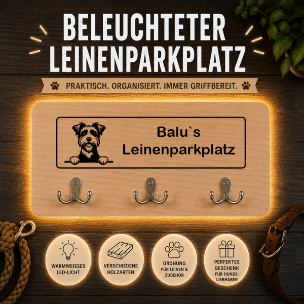 Australian Terrier: Beleuchteter Leinenparkplatz – personalisiert mit Name & Hundemotiv
