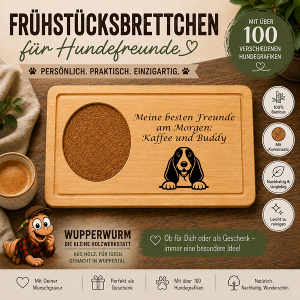 Basset Hound: Personalisiertes Frühstücksbrettchen für Hundefreunde – mit Wunschgravur & Hundemotiv