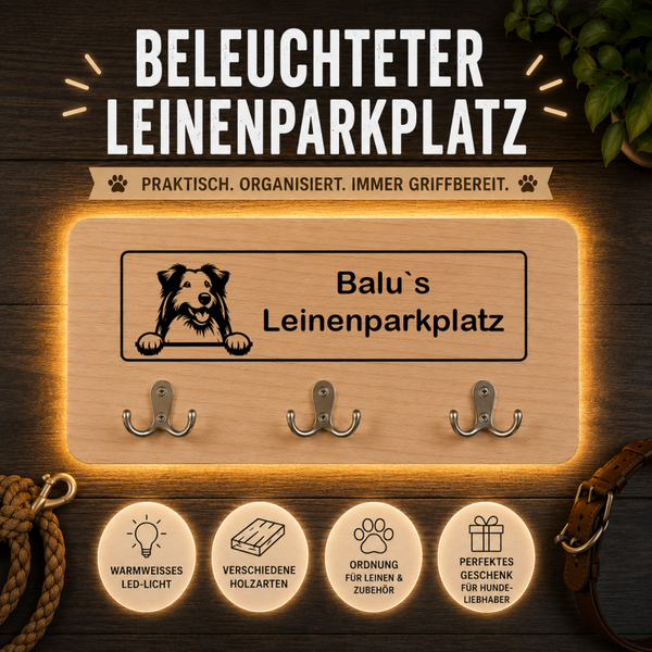 Bearded Collie: Beleuchteter Leinenparkplatz – personalisiert mit Name & Hundemotiv