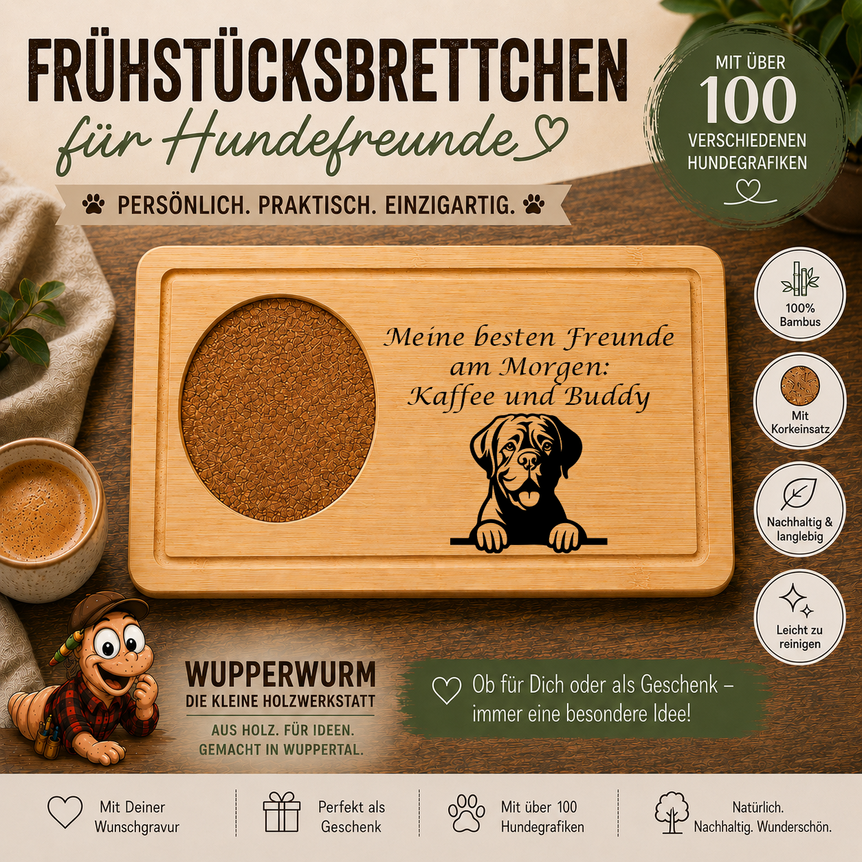 Bordeauxdogge: Personalisiertes Frühstücksbrettchen für Hundefreunde – mit Wunschgravur & Hundemotiv