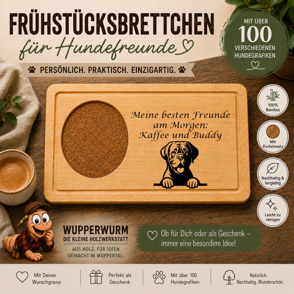 Bordeauxdogge: Personalisiertes Frühstücksbrettchen für Hundefreunde – mit Wunschgravur & Hundemotiv