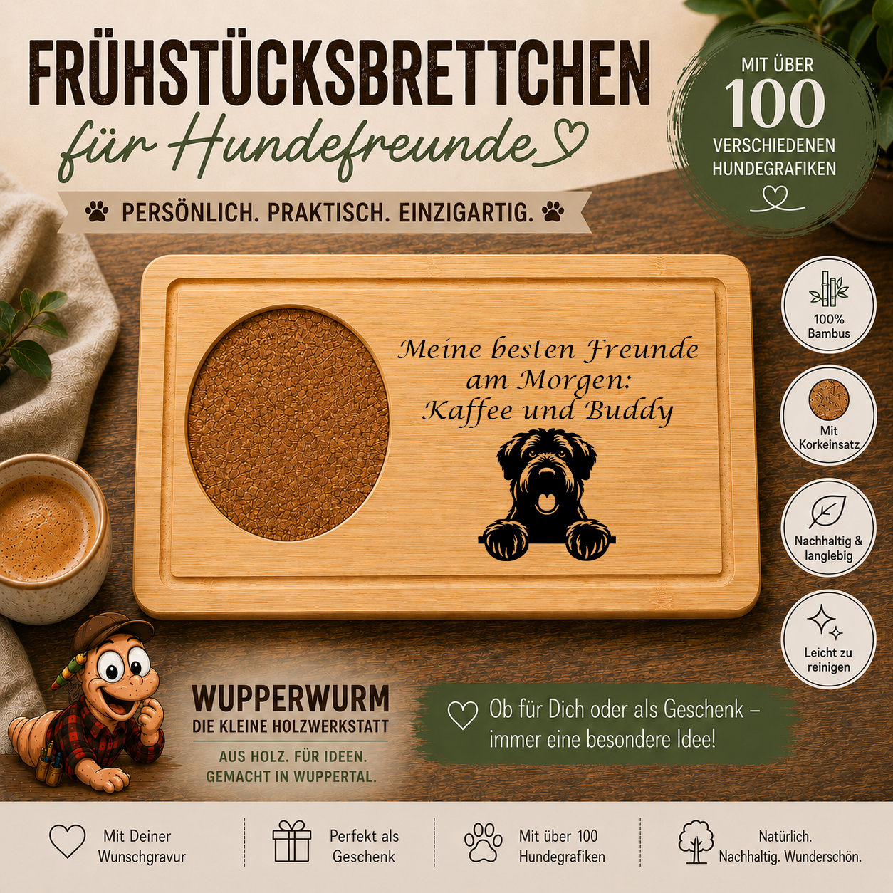 Bouvier Des Flandres: Personalisiertes Frühstücksbrettchen für Hundefreunde – mit Wunschgravur & Hundemotiv