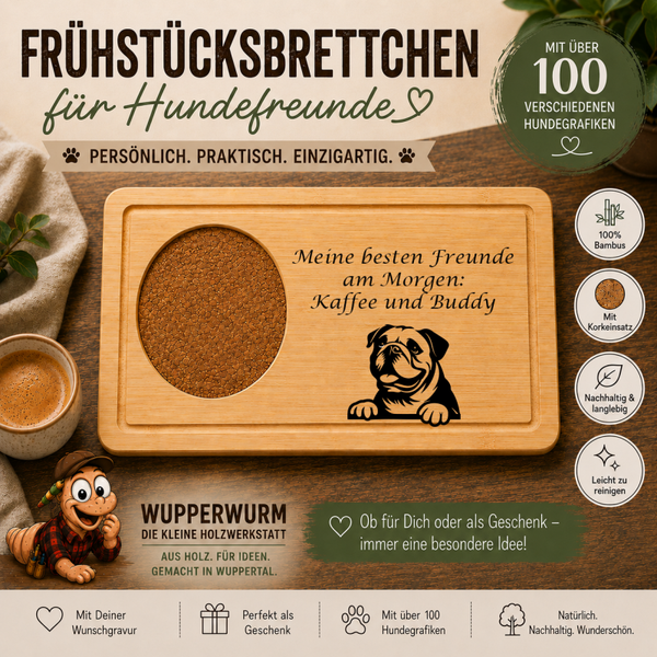 Bulldog: Personalisiertes Frühstücksbrettchen für Hundefreunde – mit Wunschgravur & Hundemotiv