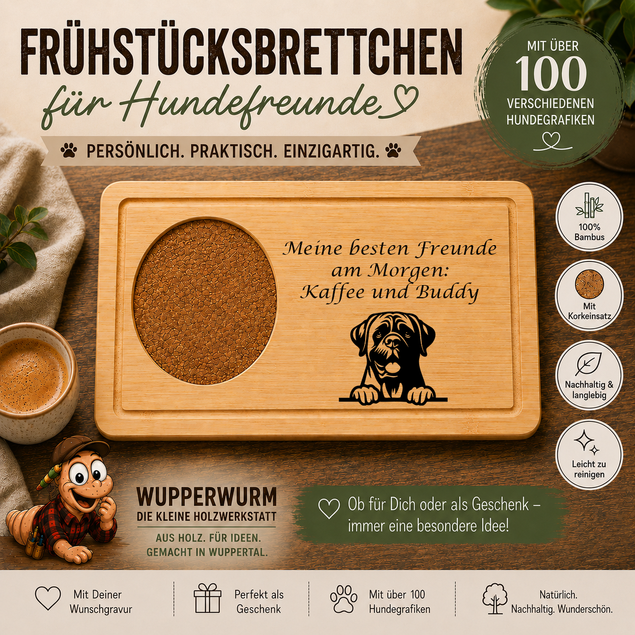 Bullmastiff: Personalisiertes Frühstücksbrettchen für Hundefreunde – mit Wunschgravur & Hundemotiv