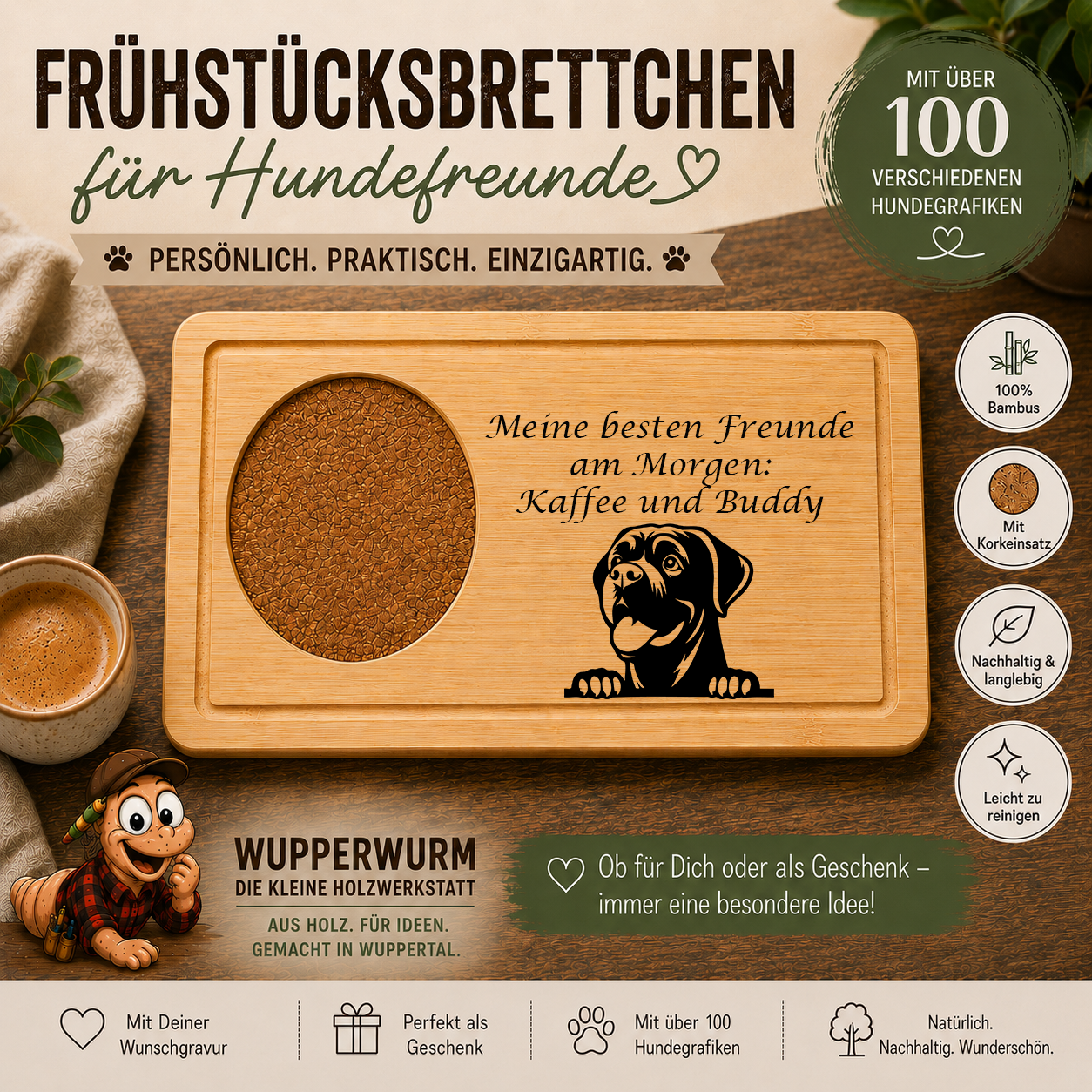 Cane Corso: Personalisiertes Frühstücksbrettchen für Hundefreunde – mit Wunschgravur & Hundemotiv