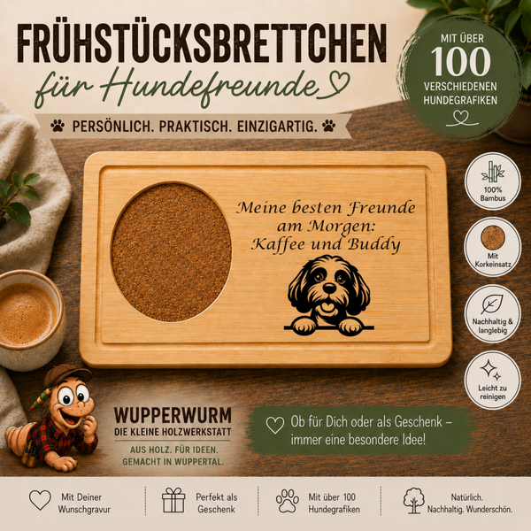 Cavapoo: Personalisiertes Frühstücksbrettchen für Hundefreunde – mit Wunschgravur & Hundemotiv