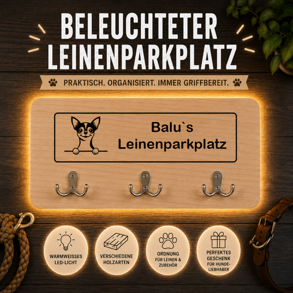 Chihuahua: Beleuchteter Leinenparkplatz – personalisiert mit Name & Hundemotiv