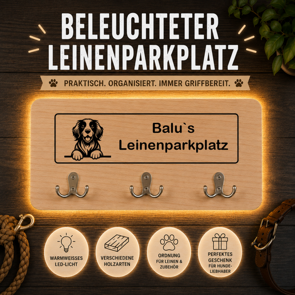 Clumber Spaniel: Beleuchteter Leinenparkplatz – personalisiert mit Name & Hundemotiv