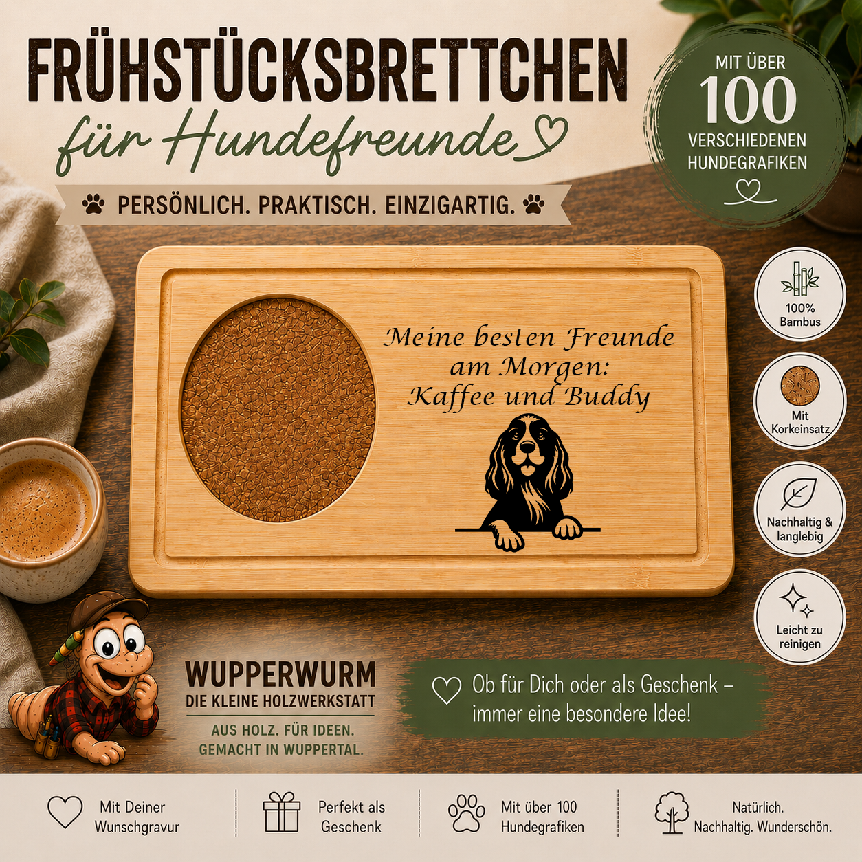 Cocker Spaniel: Personalisiertes Frühstücksbrettchen für Hundefreunde – mit Wunschgravur & Hundemotiv
