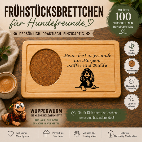Cocker Spaniel: Personalisiertes Frühstücksbrettchen für Hundefreunde – mit Wunschgravur & Hundemotiv