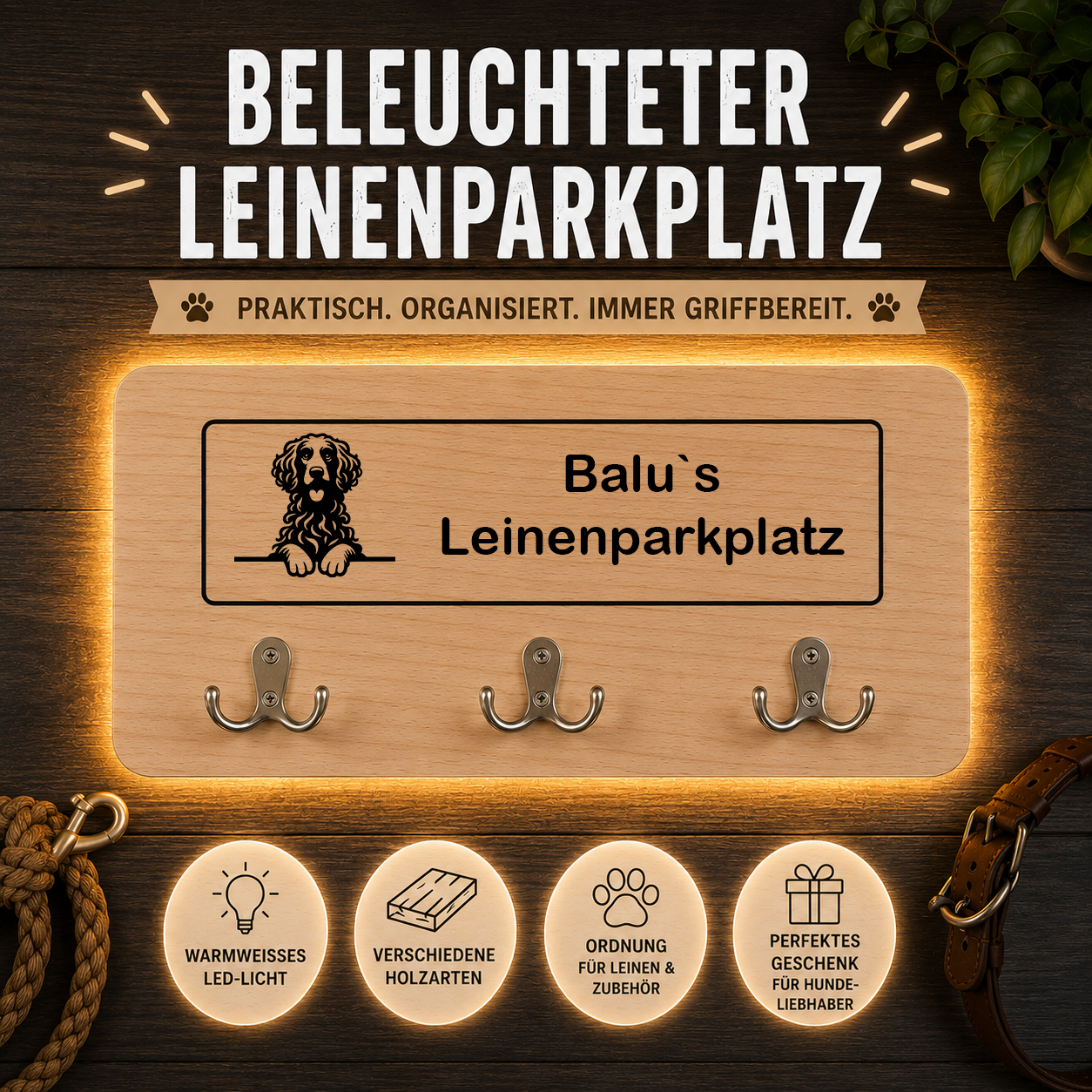 Curly Coated Retriever: Beleuchteter Leinenparkplatz – personalisiert mit Name & Hundemotiv