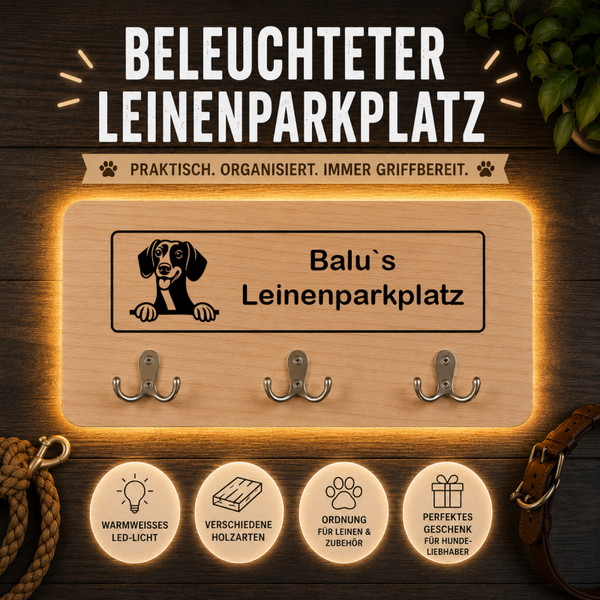 Dackel: Beleuchteter Leinenparkplatz – personalisiert mit Name & Hundemotiv