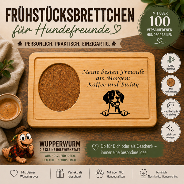 Deutsch Kurzhaar: Personalisiertes Frühstücksbrettchen für Hundefreunde – mit Wunschgravur & Hundemotiv
