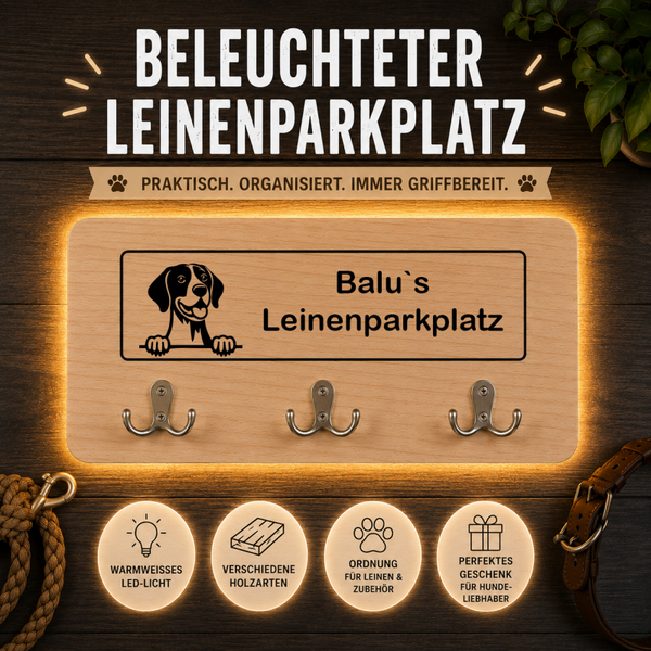 Deutsch Kurzhaar: Beleuchteter Leinenparkplatz – personalisiert mit Name & Hundemotiv
