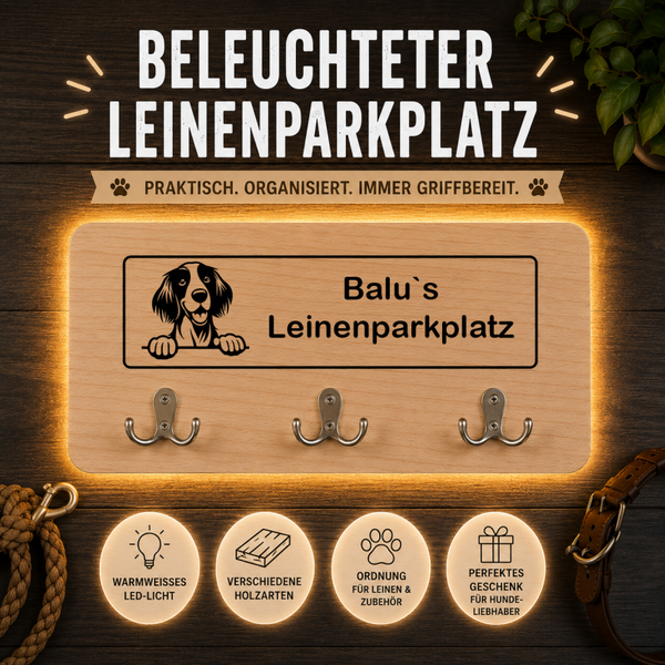 Englischer Setter: Beleuchteter Leinenparkplatz – personalisiert mit Name & Hundemotiv