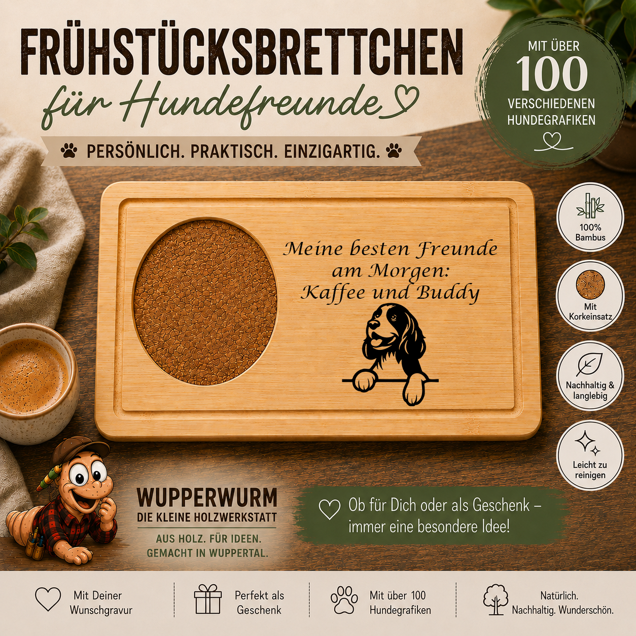 Englischer Springer Spaniel: Personalisiertes Frühstücksbrettchen für Hundefreunde – mit Wunschgravur & Hundemotiv