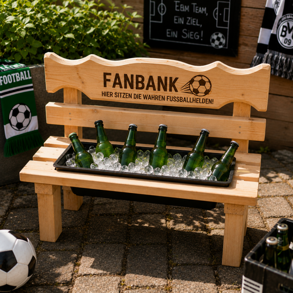 Personalisierte Fanbank mit Gravur – Getränkekühler für Fußballabende, Garten, Terrasse & Balkon