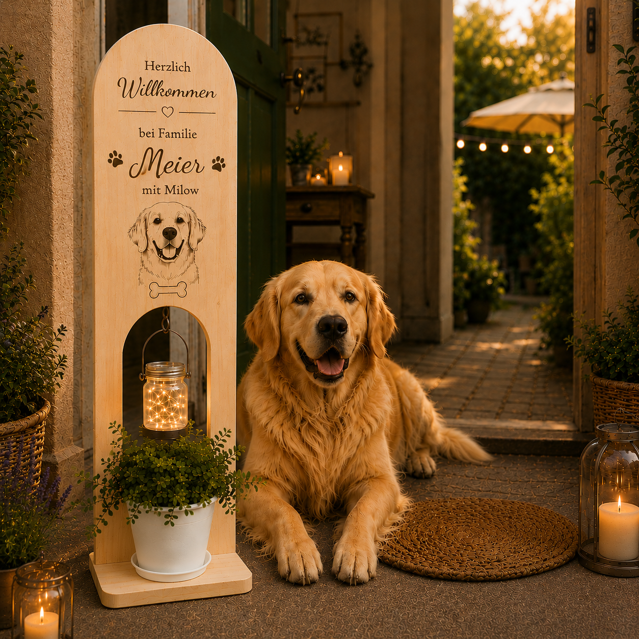 Personalisierter Willkommensständer für Hundeliebhaber - Golden Retriever