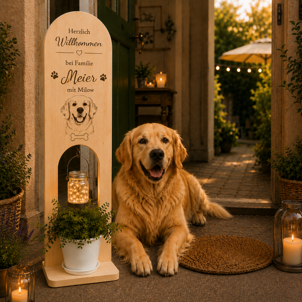 Personalisierter Willkommensständer für Hundeliebhaber - Golden Retriever