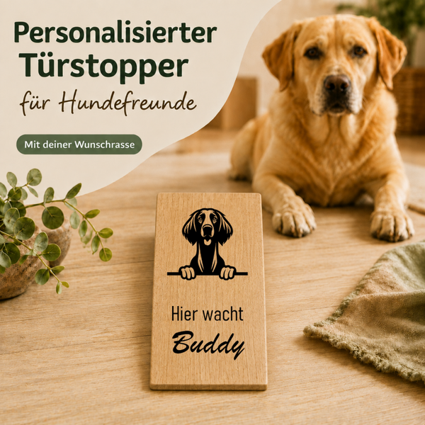 Irish Setter: Personalisierter Türkeil / Türstopper für Hundefreunde mit Wunschgravur. Buche massiv