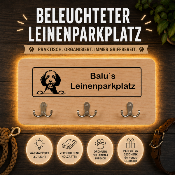 Lagotto Romagnolo: Beleuchteter Leinenparkplatz – personalisiert mit Name & Hundemotiv