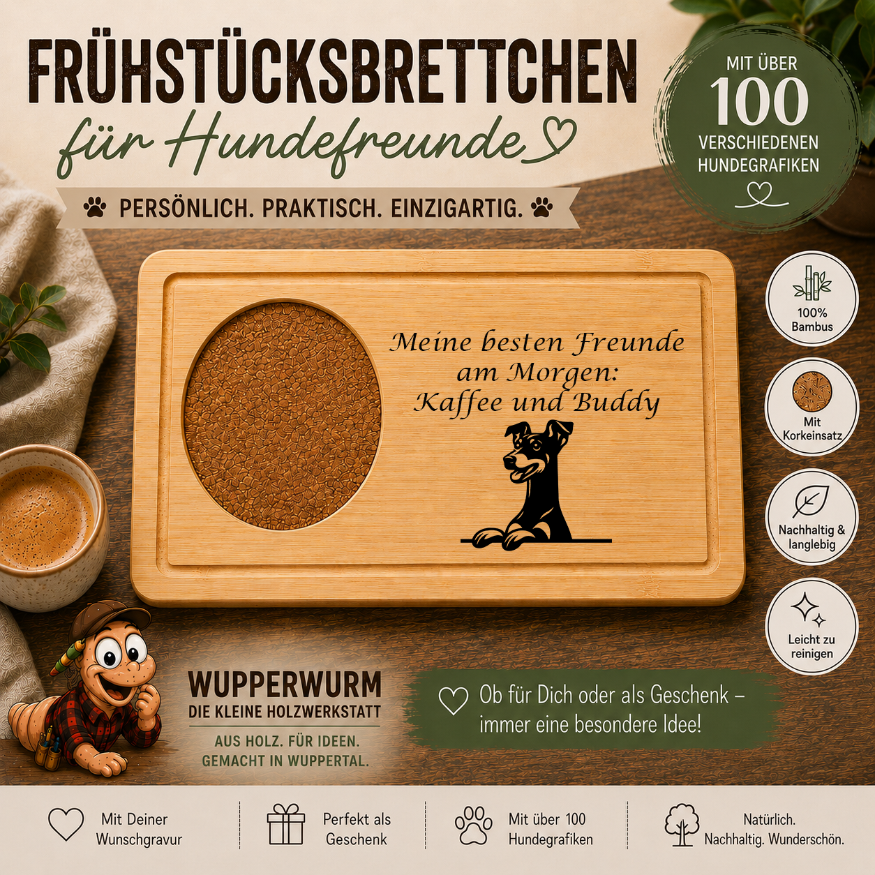 Manchester Terrier: Personalisiertes Frühstücksbrettchen für Hundefreunde – mit Wunschgravur & Hundemotiv
