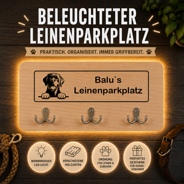 Mastiff: Beleuchteter Leinenparkplatz – personalisiert mit Name & Hundemotiv