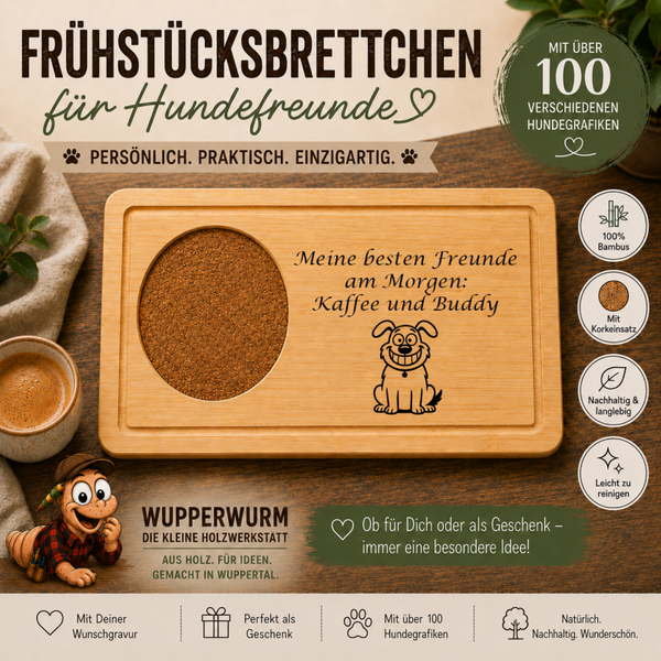 Mischling 019: Personalisiertes Frühstücksbrettchen für Hundefreunde – mit Wunschgravur & Hundemotiv