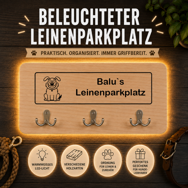 Mischling 019: Beleuchteter Leinenparkplatz – personalisiert mit Name & Hundemotiv
