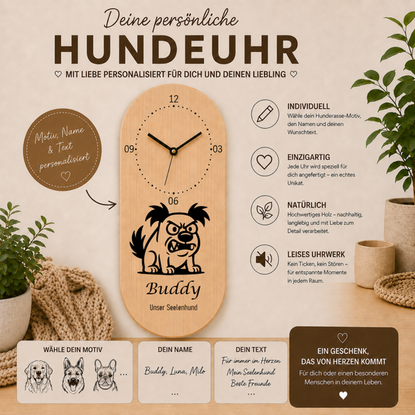 Mischling 044: Personalisierte Hundeuhr | Wanduhr aus Holz | Geschenk für Hundefreunde & Hundebesitzer