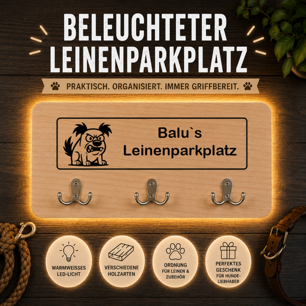 Mischling 044: Beleuchteter Leinenparkplatz – personalisiert mit Name & Hundemotiv