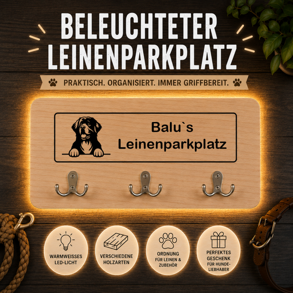 Neufundländer: Beleuchteter Leinenparkplatz – personalisiert mit Name & Hundemotiv