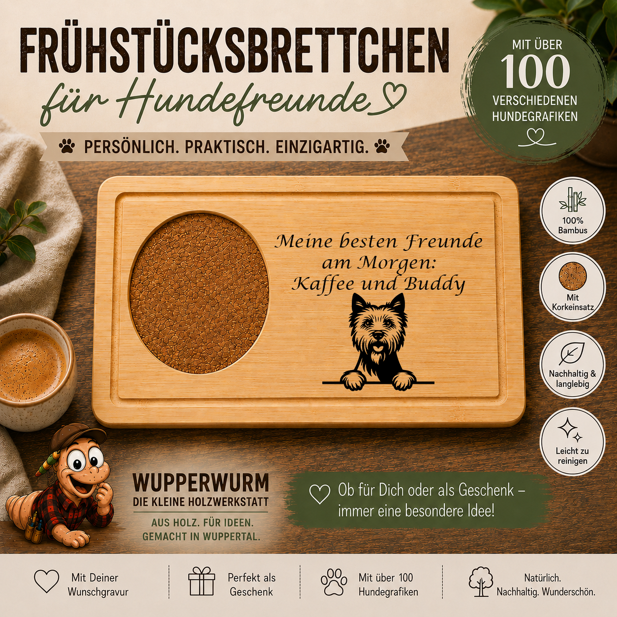 Norwich Terrier: Personalisiertes Frühstücksbrettchen für Hundefreunde – mit Wunschgravur & Hundemotiv