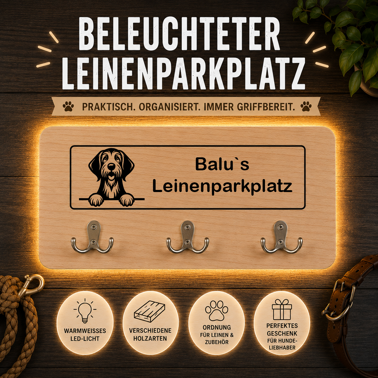 Otterhound: Beleuchteter Leinenparkplatz – personalisiert mit Name & Hundemotiv